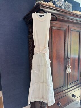 Veronica Beard White Sleeveless Maxi Dress with Waist Tie